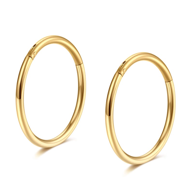Lantine Gold Hinged 18g Small Nose Rings Hoop 6mm Septum Ring Clicker Cartilage Helix Tragus Hoop Earrings - Image 1